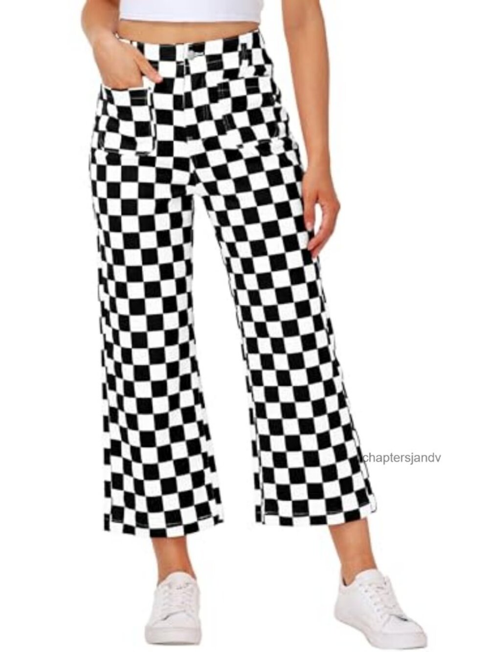 High Waist Cropped Straight Leg Stretchy Denim Jeans Pockets